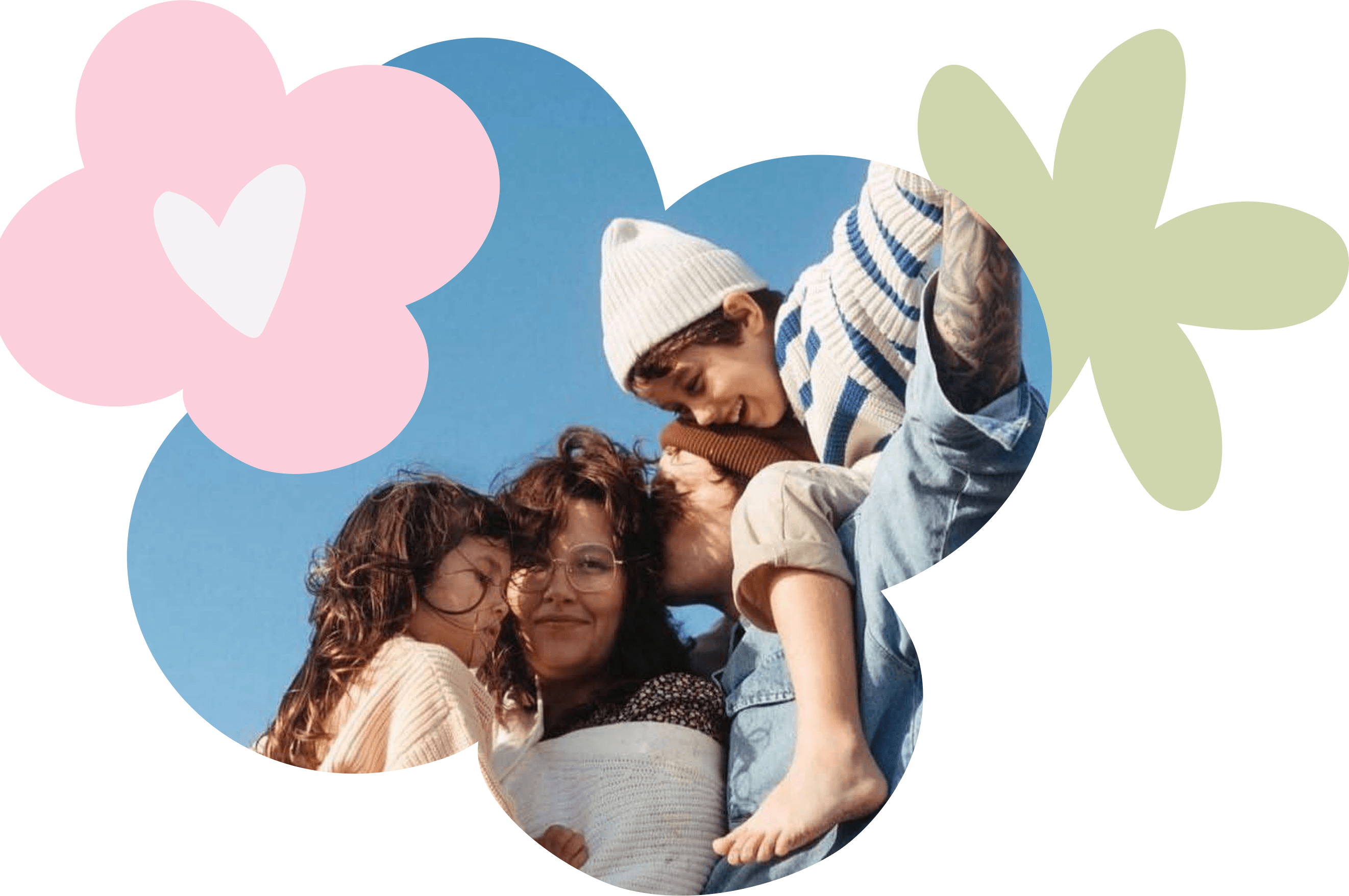 A family embracing together outdoors